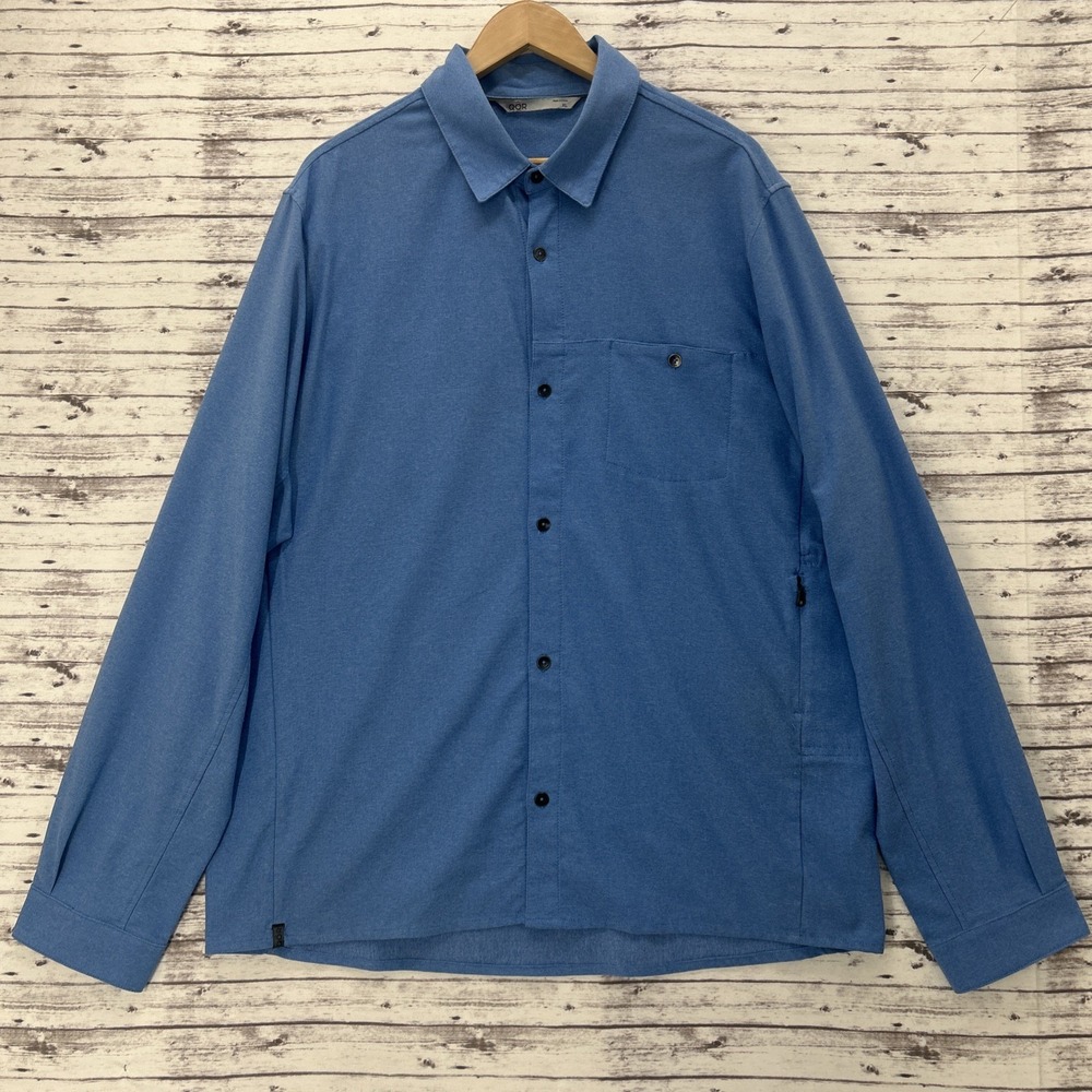 QOR Commuter Shirt Men XL Blue Long Sleeve Stretch Performance Button-Up